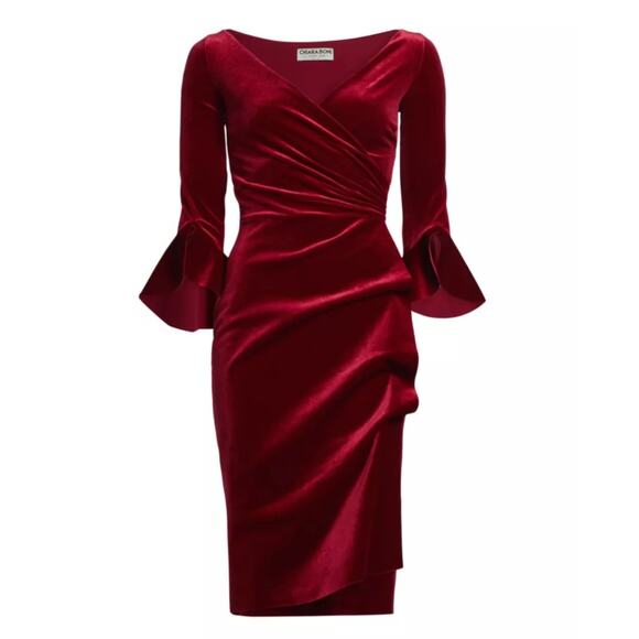 Chiara Boni Dresses & Skirts - Chiara Boni La Petite Robe NWOT Garnet Red Triana Velvet Faux Wrap Midi Dress
